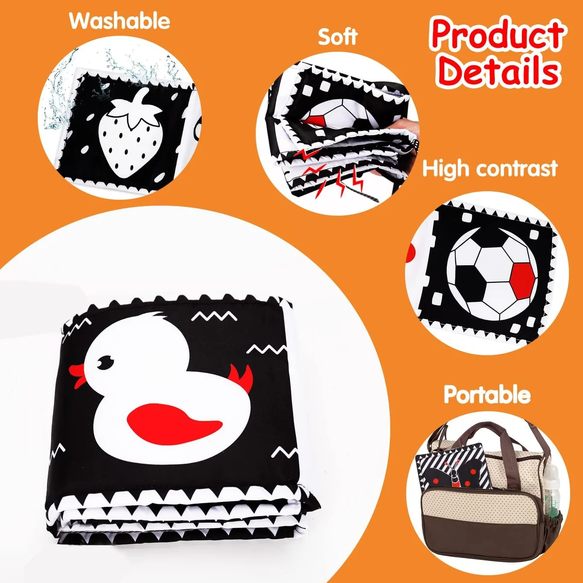 Thremhoo Black and White High Contrast Baby Toy Soft Crinkle Book Mirror 1 PCS Cotton New image 5