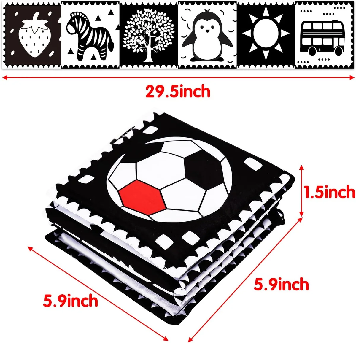 Thremhoo Black and White High Contrast Baby Toy Soft Crinkle Book Mirror 1 PCS Cotton New image 6