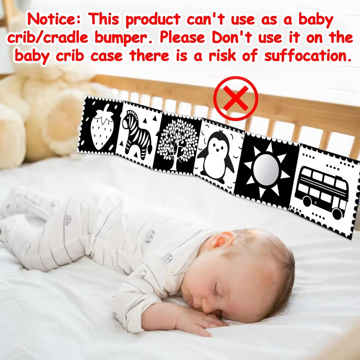 Thremhoo Black and White High Contrast Baby Toy Soft Crinkle Book Mirror 1 PCS Cotton New image 7