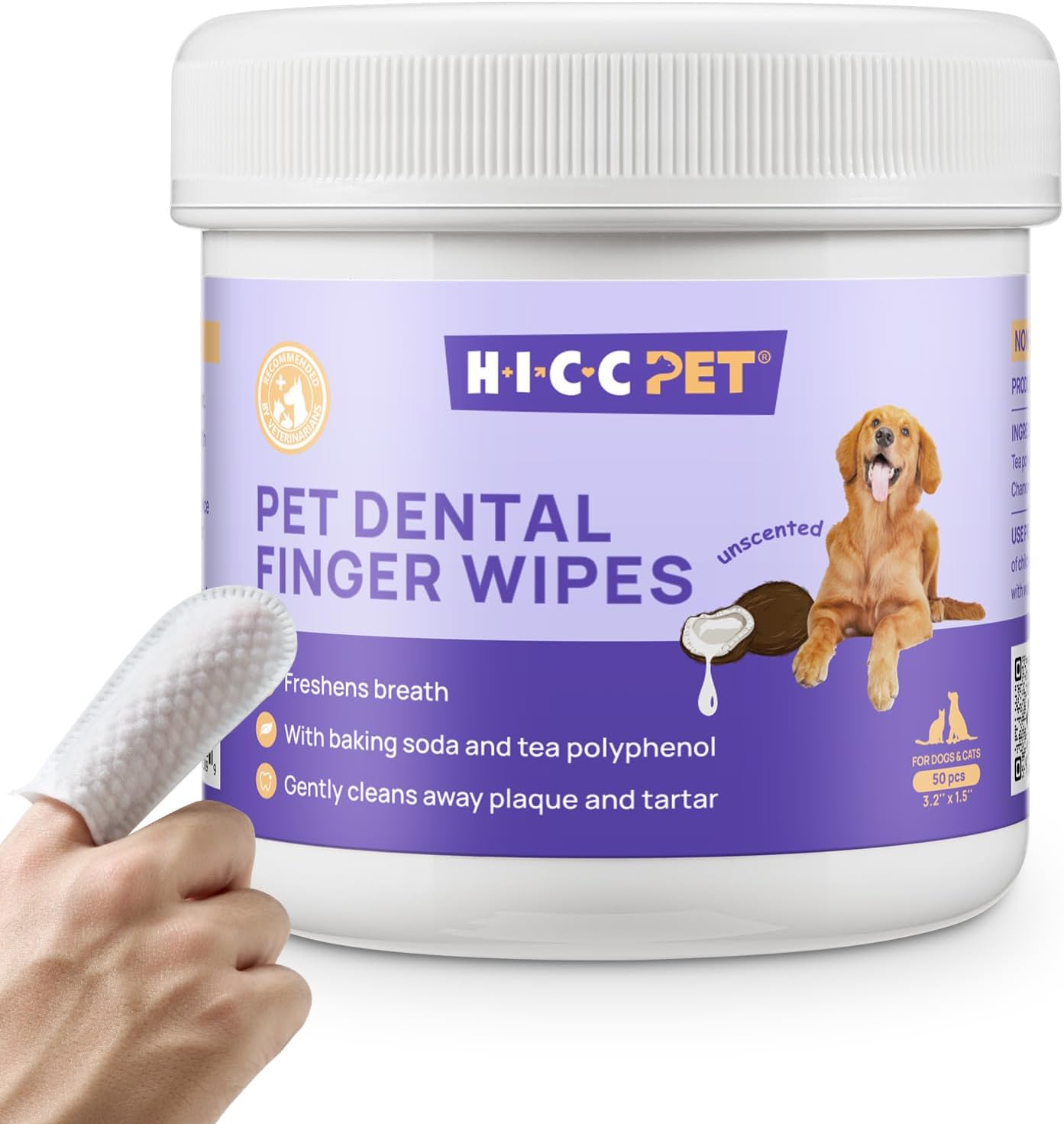 HICC PET Pet Teeth Cleaning Wipes for Dogs & Cats Dog Breath Freshener Unscented New