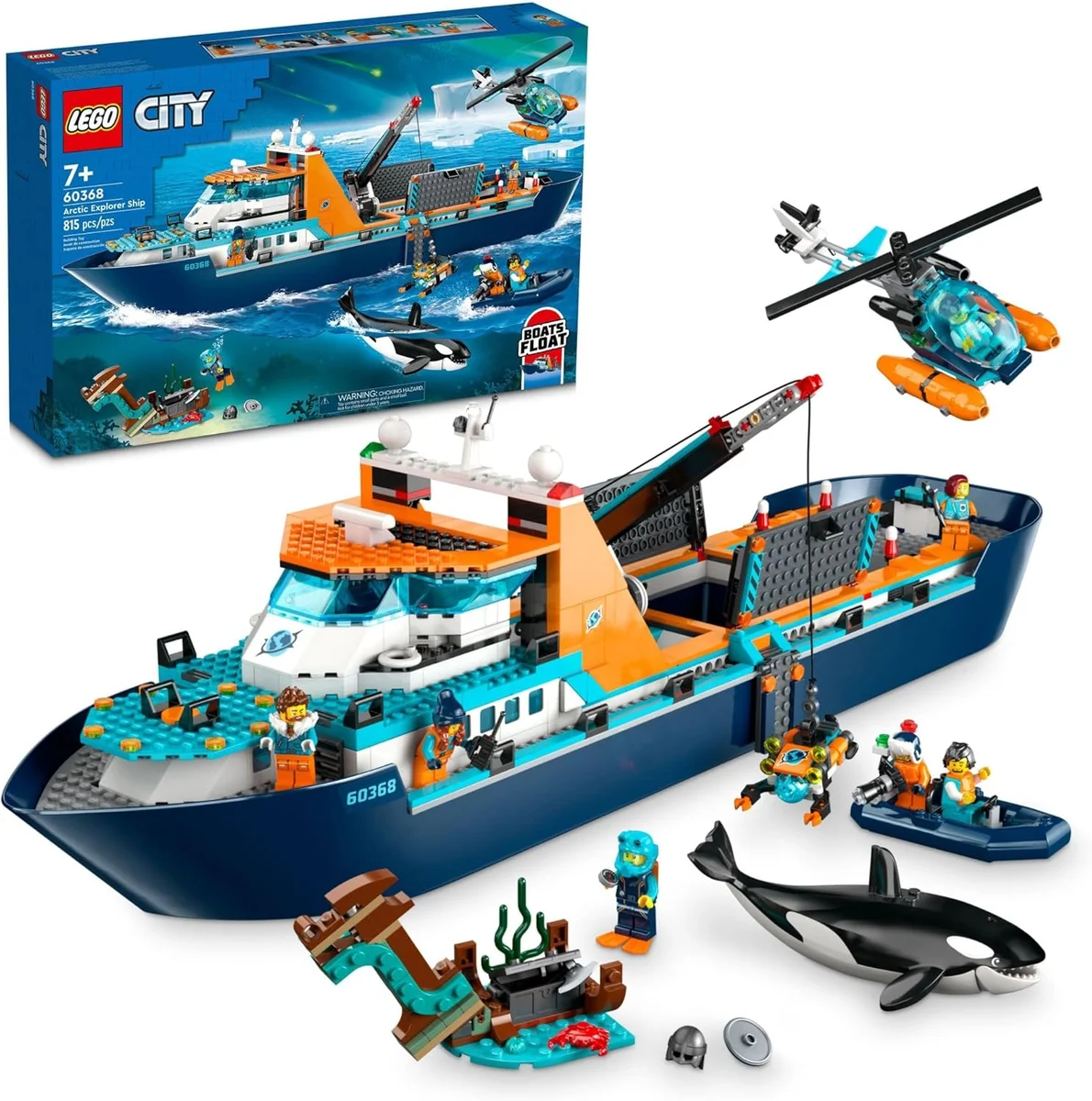 LEGO Arctic Explorer Ship 60368 Building Toy Set Floatable Boat Helicopter Dinghy New