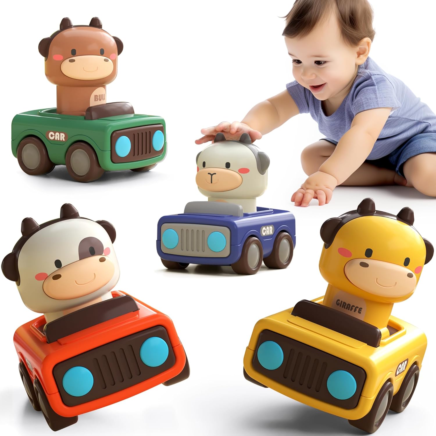iPlay, iLearn Press to Go Car Toys 0823 4pcs Lightweight ABS Multicolors New