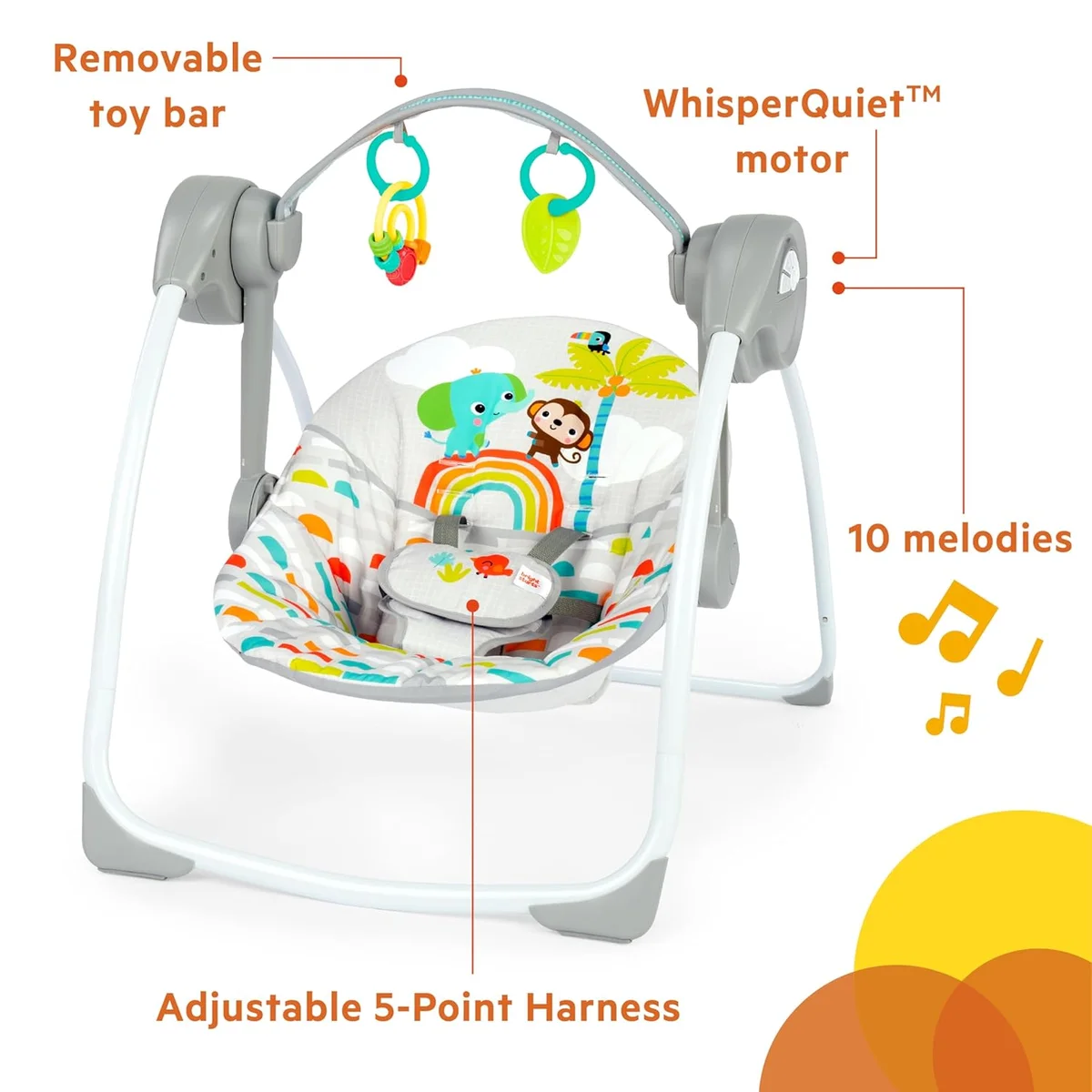 Bright Starts Playful Paradise Portable Baby Swing 13069 6 Speeds Music Unisex New image 3