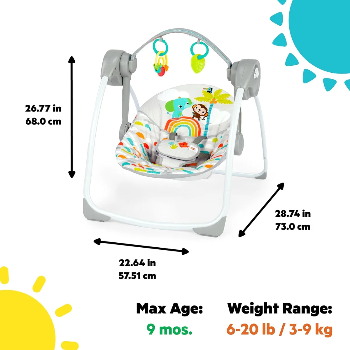 Bright Starts Playful Paradise Portable Baby Swing 13069 6 Speeds Music Unisex New image 5
