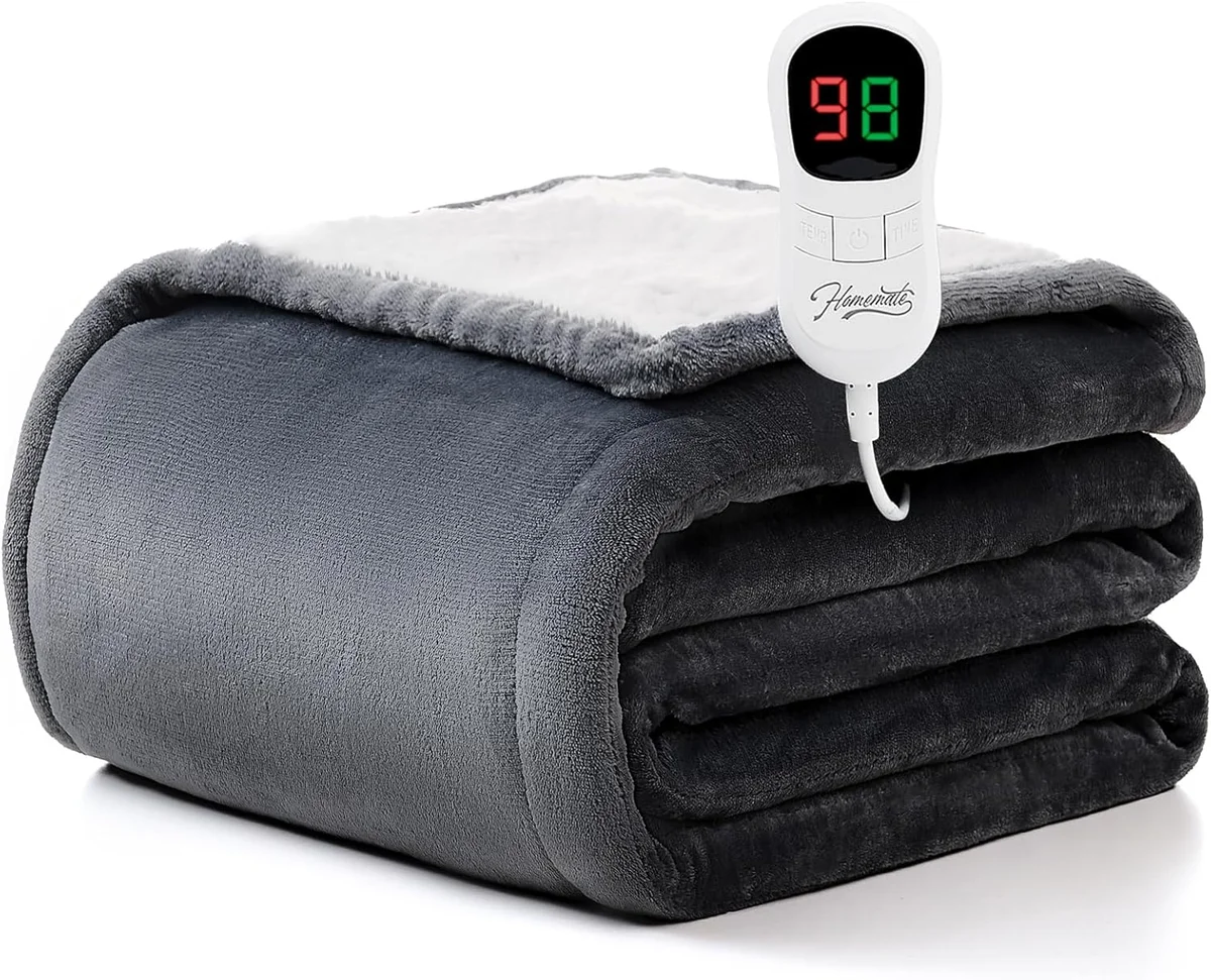 Homemate Heated Blanket Electric Throw YZH-5060T 50"x60" 10 Heat Levels Light Grey New