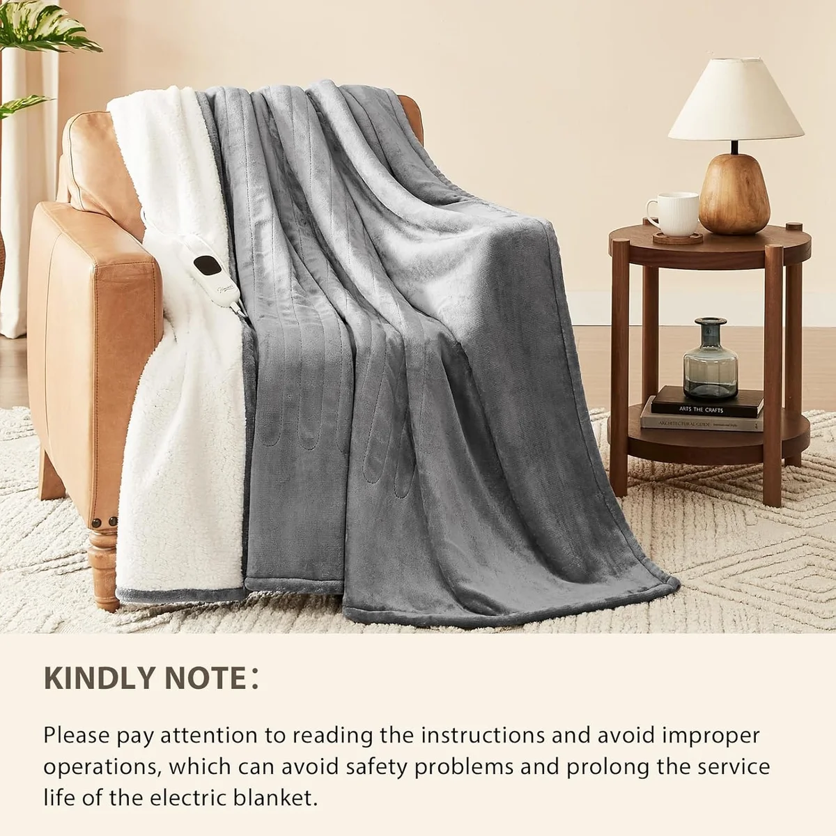 Homemate Heated Blanket Electric Throw YZH-5060T 50"x60" 10 Heat Levels Light Grey New image 6