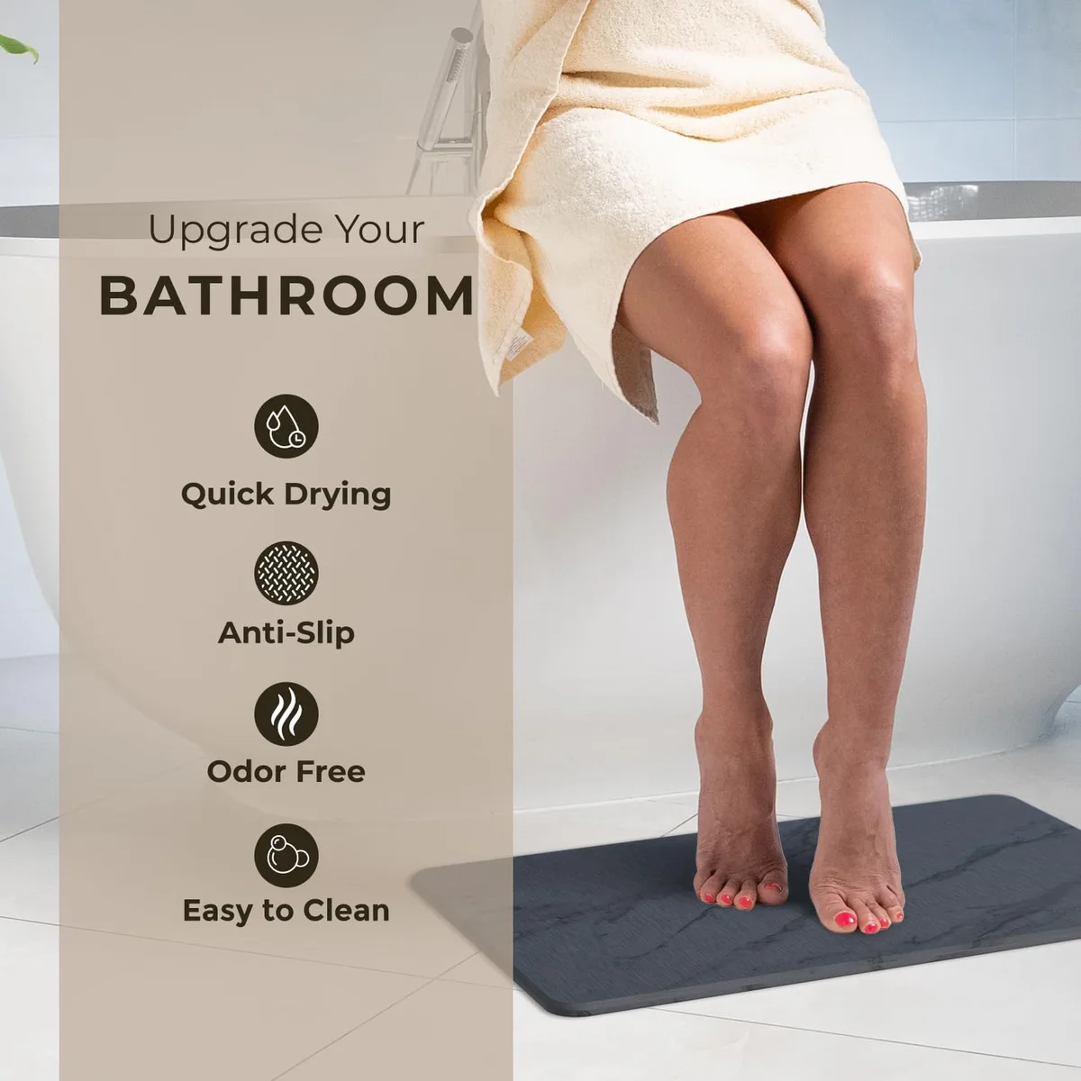 TOSORO Stone Bath Mat Diatomaceous Earth 23.5x15 Non-Slip Graphite - New image 2