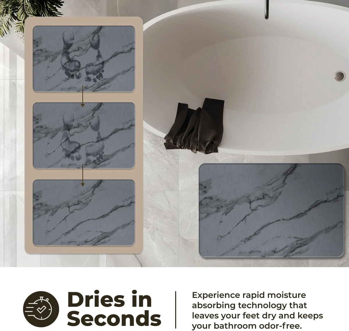 TOSORO Stone Bath Mat Diatomaceous Earth 23.5x15 Non-Slip Graphite - New image 3