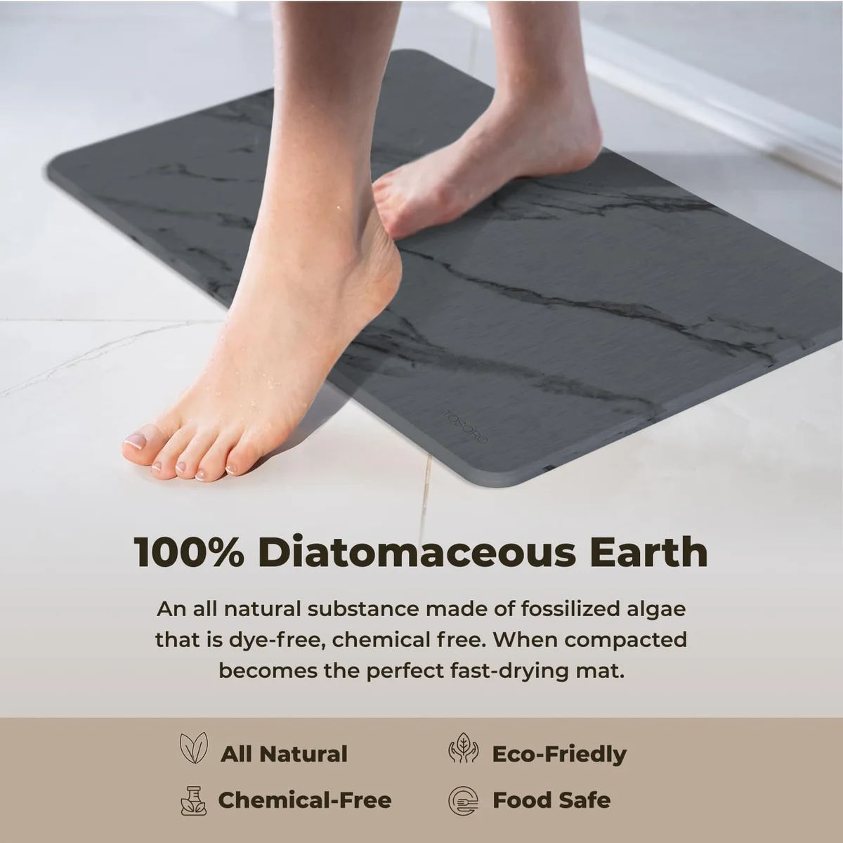TOSORO Stone Bath Mat Diatomaceous Earth 23.5x15 Non-Slip Graphite - New image 4
