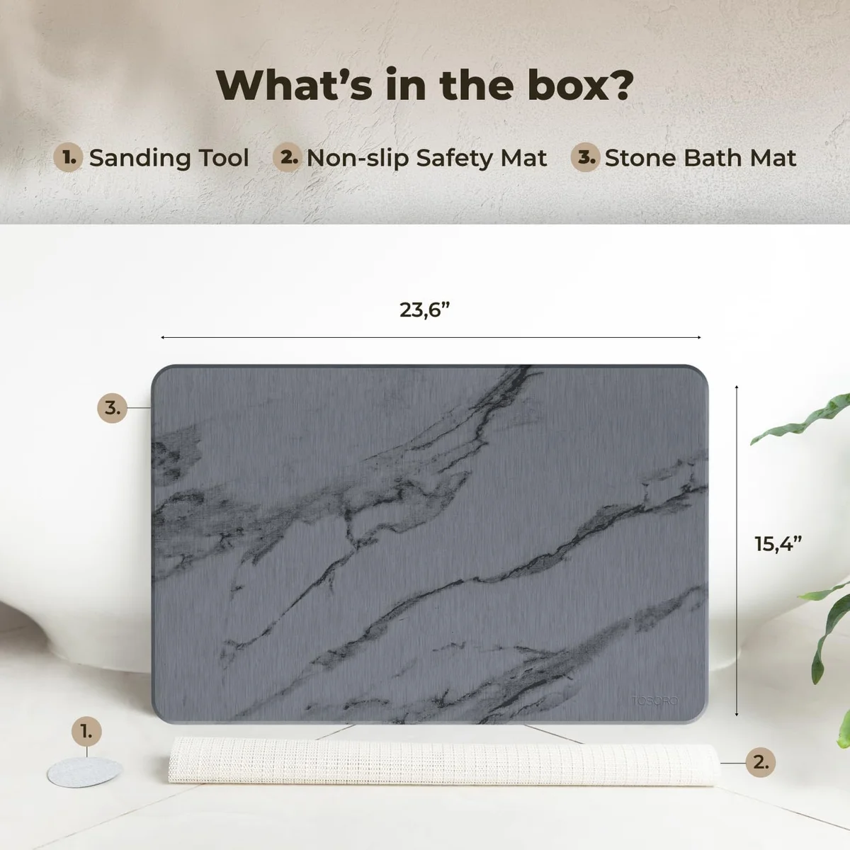 TOSORO Stone Bath Mat Diatomaceous Earth 23.5x15 Non-Slip Graphite - New image 6