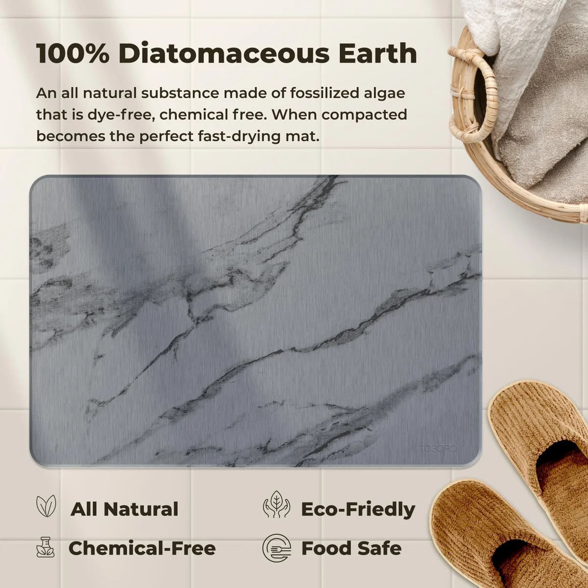 TOSORO Stone Bath Mat Diatomaceous Earth 23.5x15 Non-Slip Graphite - New image 8