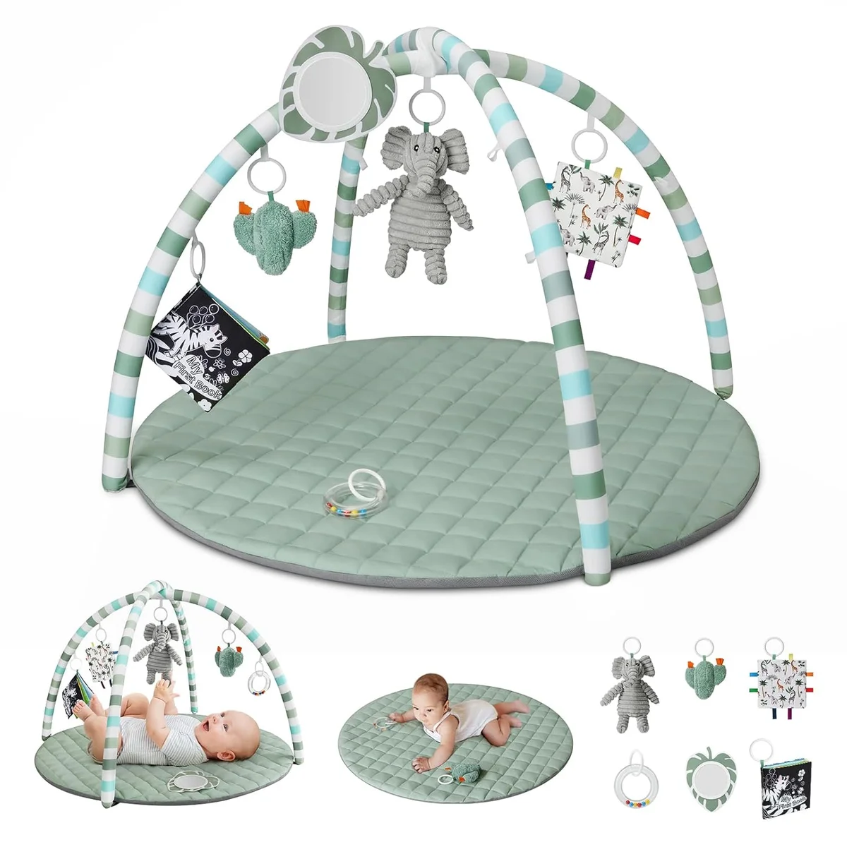Blissful Diary Baby Play Gym Mat YXTLYY 6 Detachable Toys 33.46"L x 33.46"W Sage Green New