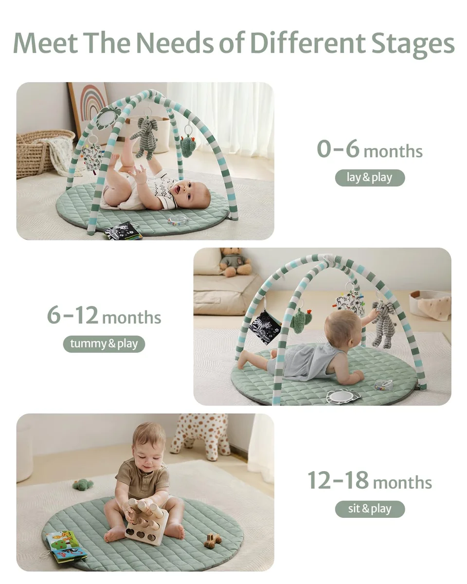 Blissful Diary Baby Play Gym Mat YXTLYY 6 Detachable Toys 33.46"L x 33.46"W Sage Green New image 5