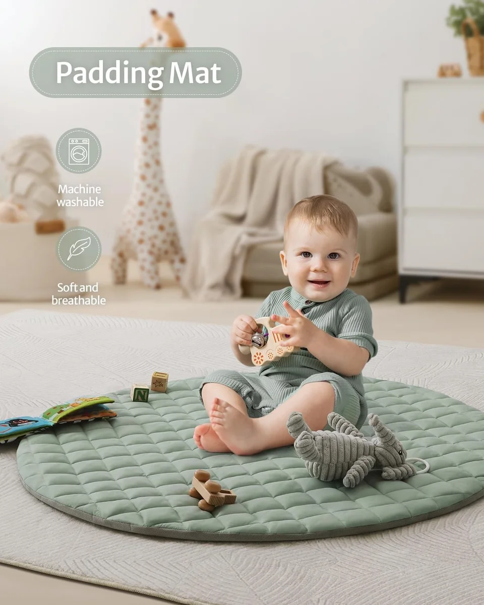 Blissful Diary Baby Play Gym Mat YXTLYY 6 Detachable Toys 33.46"L x 33.46"W Sage Green New image 6