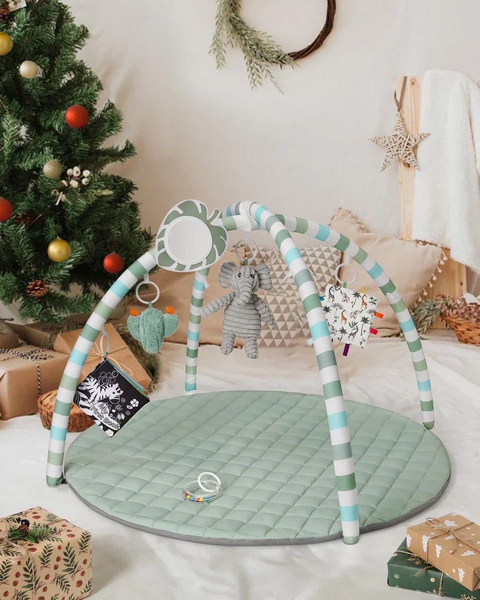 Blissful Diary Baby Play Gym Mat YXTLYY 6 Detachable Toys 33.46"L x 33.46"W Sage Green New image 7