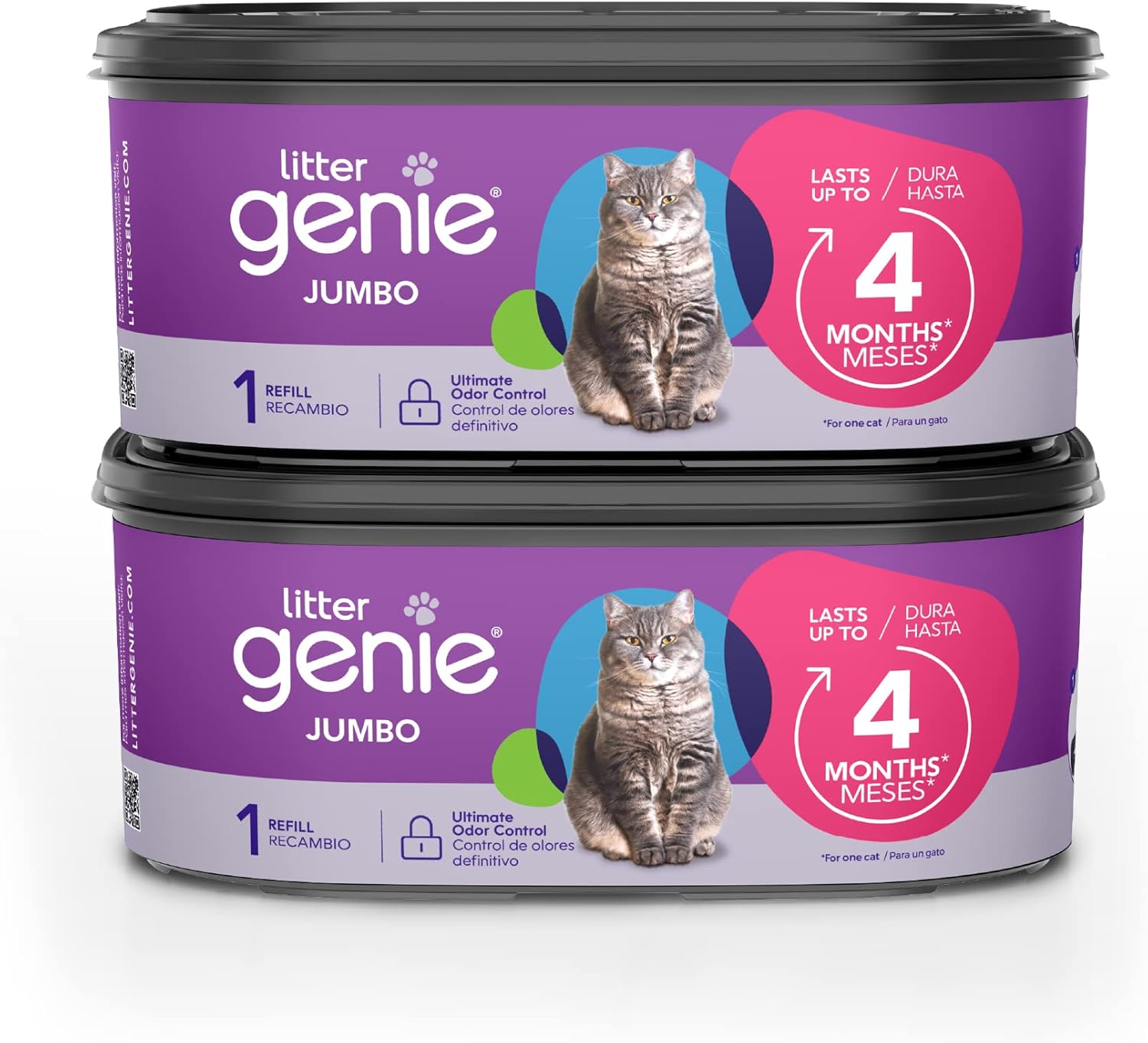 Litter Genie Cat Litter Refill Bags Jumbo 2-Pack 56 ft Odor Control Plastic New