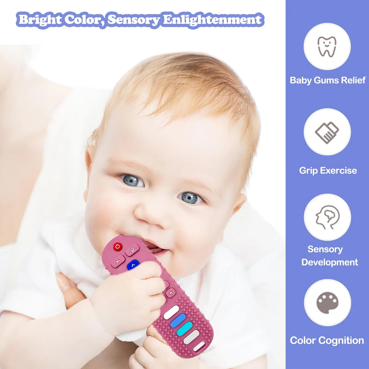 ROBBEAR Baby Teething Toys TV Remote Teether Food Grade Silicone Pink RC New image 3