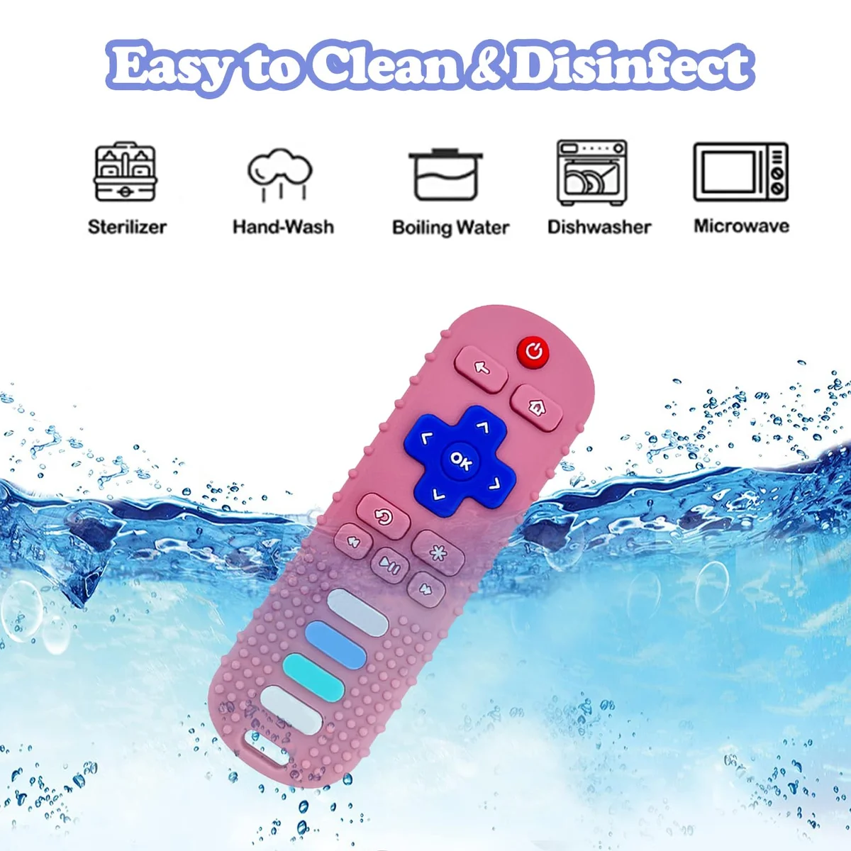 ROBBEAR Baby Teething Toys TV Remote Teether Food Grade Silicone Pink RC New image 6