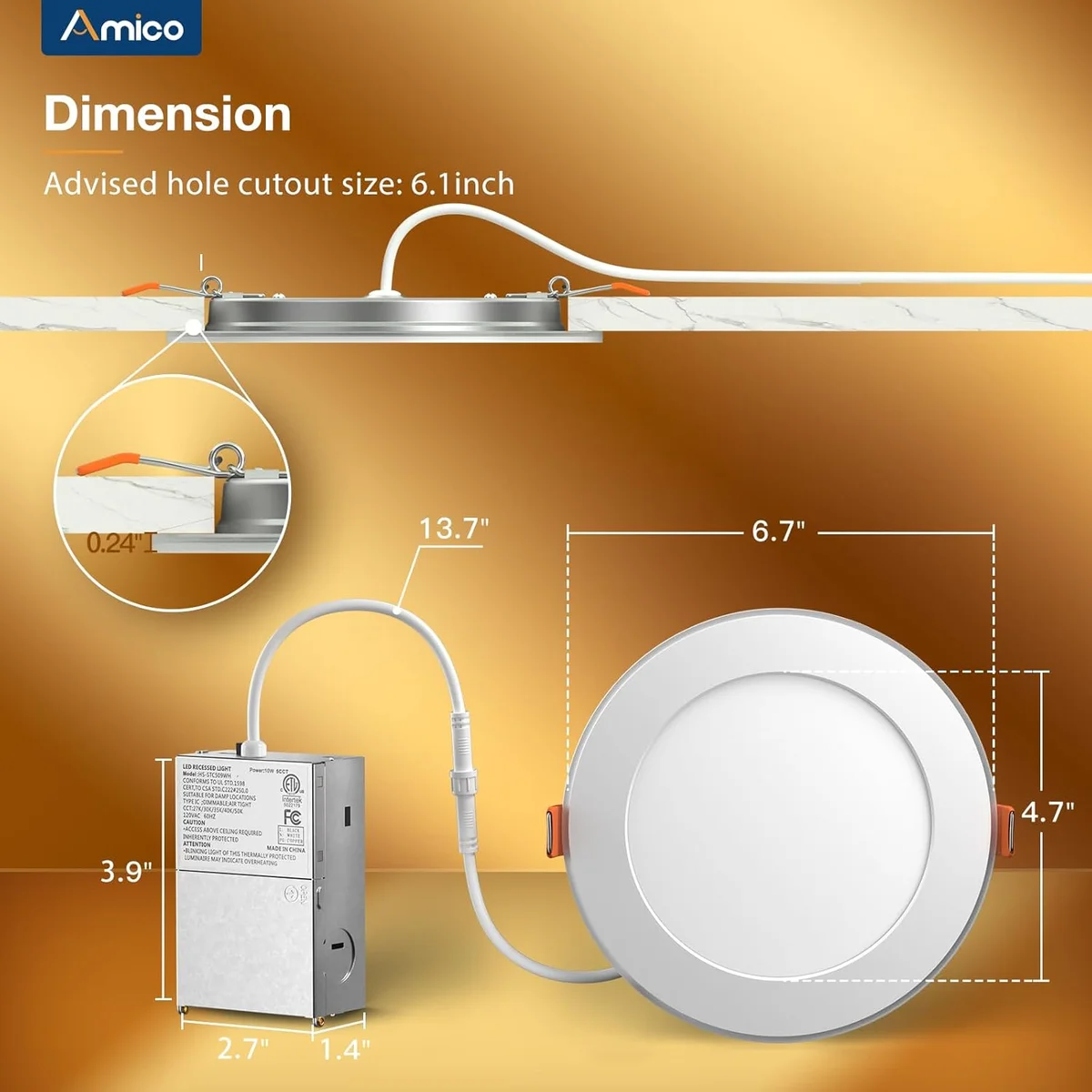 Amico 12 Pack 6 Inch LED Recessed Ceiling Light RD11-06-12-UC5-DN-WH 12W Dimmable 5CCT White New image 5