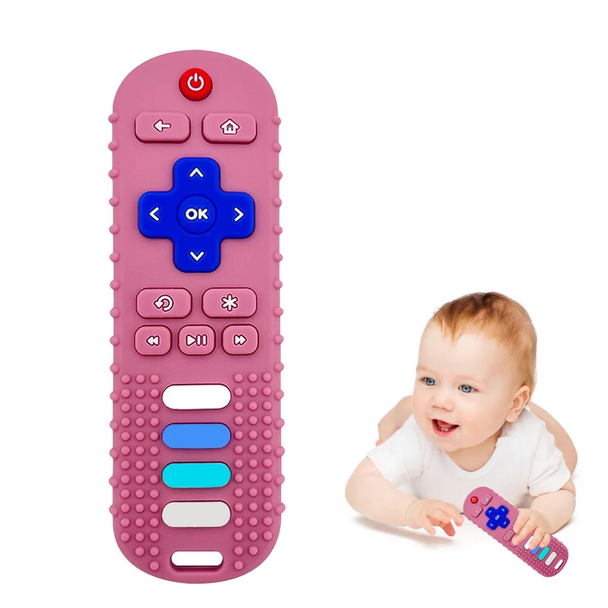 ROBBEAR Baby Teething Toys TV Remote Teether Food Grade Silicone Pink RC New