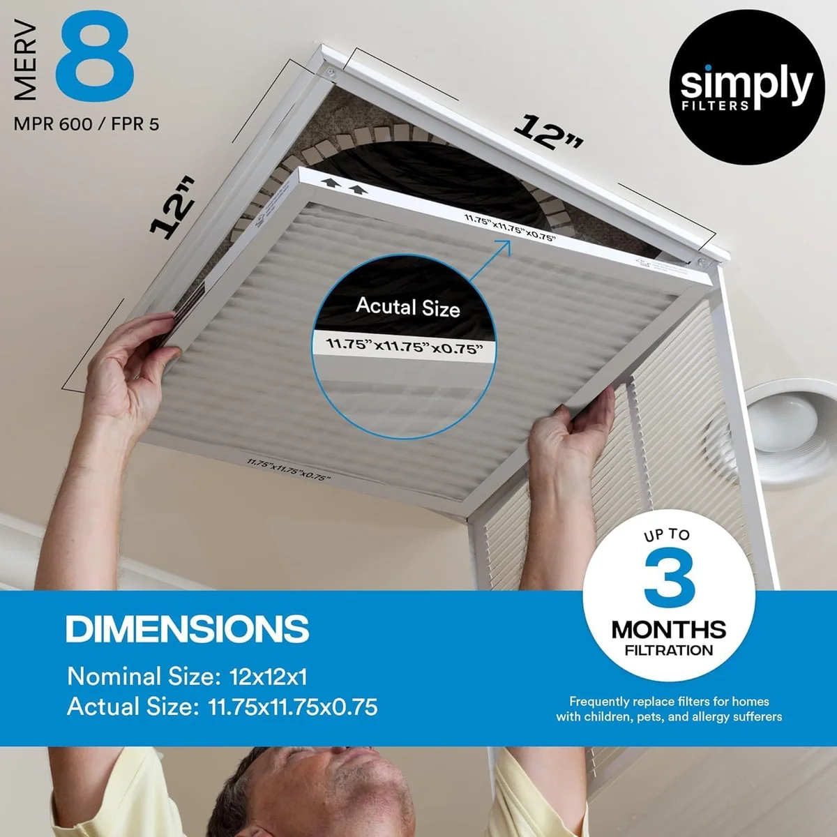 Simply 12x12x1 Air Filter MERV 8 MF121216 Dust, Pet & Allergy Control New image 2