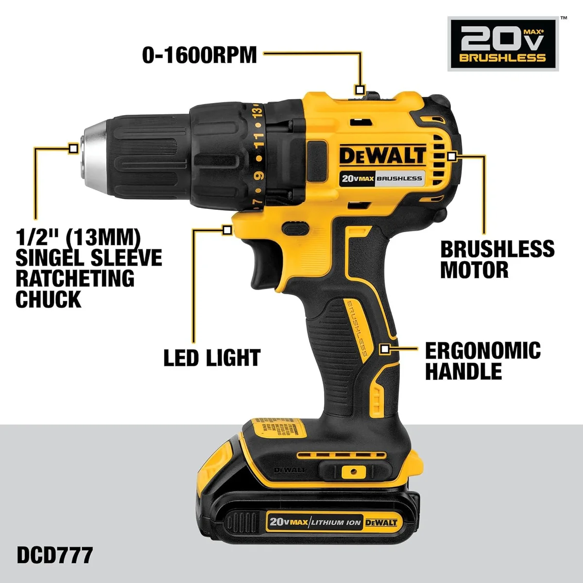 DEWALT 20V MAX Cordless Drill Driver DCD777D1 1/2 In 2-Speed Yellow New image 3