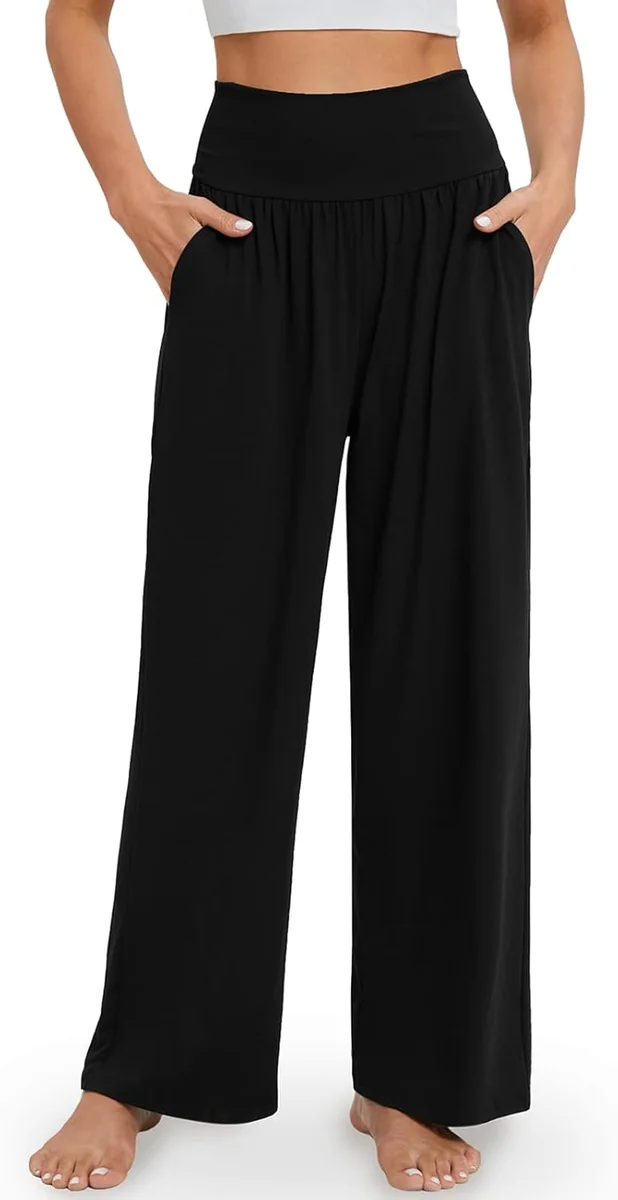 Gracyoga Wide Leg Yoga Pants Casual Loose Fit High Waisted Black New