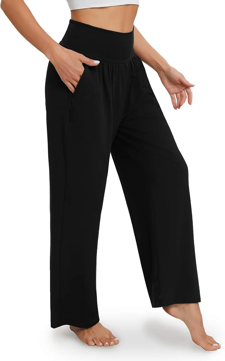 Gracyoga Wide Leg Yoga Pants Casual Loose Fit High Waisted Black New image 2