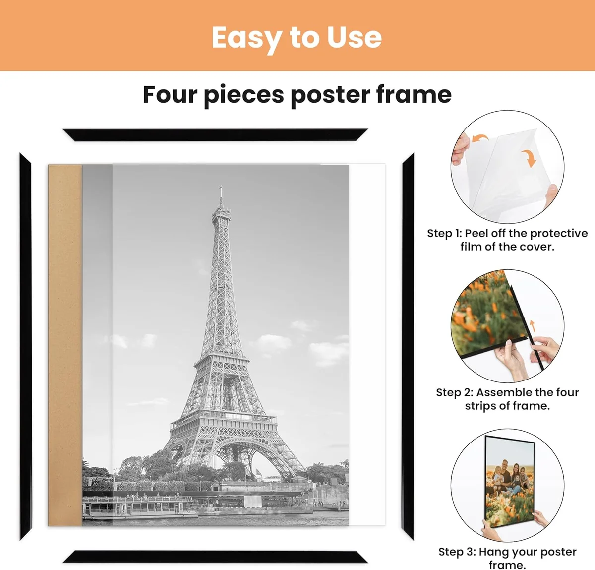 upsimples 24x36 Poster Frame Black 3 Pack Model FUP0301069 Slide-In Strips, Lightweight, Scratch-Proof - New image 4