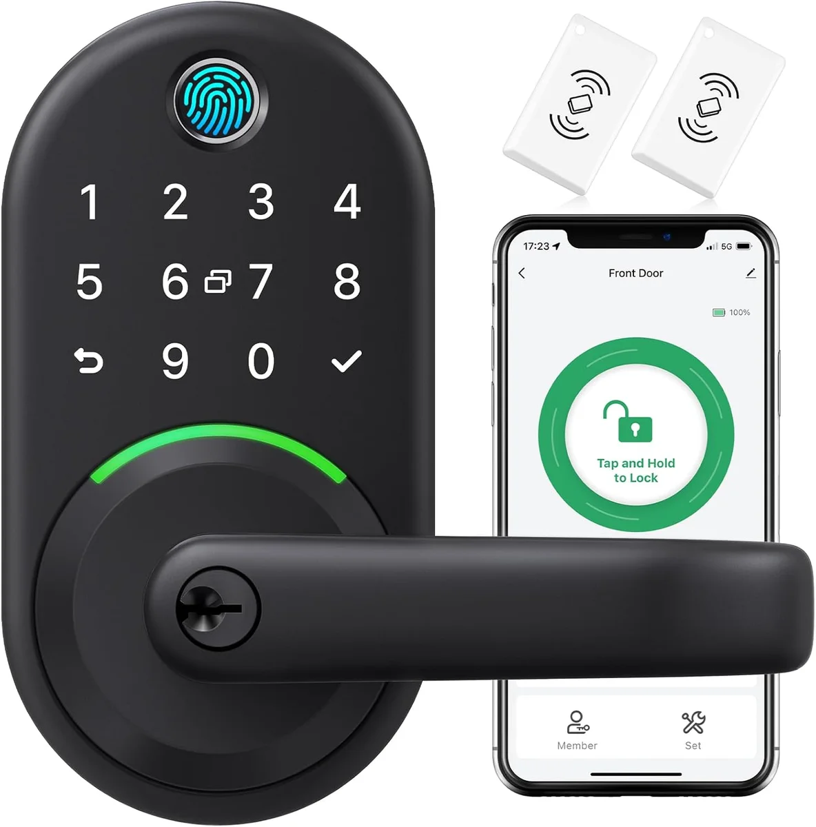 Yamiry Smart Door Handle Lock with Keypad YR01 - Keyless Entry, App Control, Bluetooth - Matte Black - New