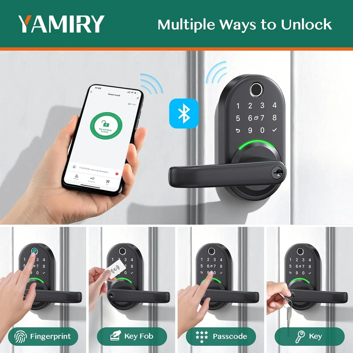 Yamiry Smart Door Handle Lock with Keypad YR01 - Keyless Entry, App Control, Bluetooth - Matte Black - New image 2