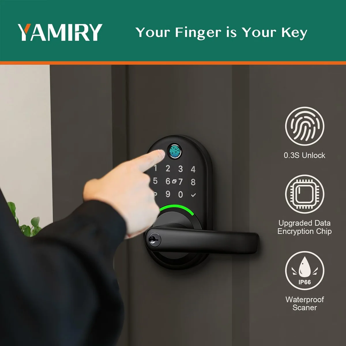 Yamiry Smart Door Handle Lock with Keypad YR01 - Keyless Entry, App Control, Bluetooth - Matte Black - New image 3