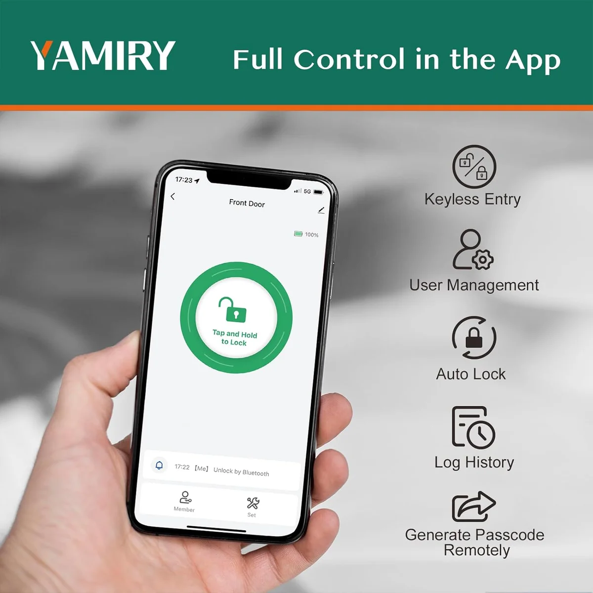 Yamiry Smart Door Handle Lock with Keypad YR01 - Keyless Entry, App Control, Bluetooth - Matte Black - New image 4