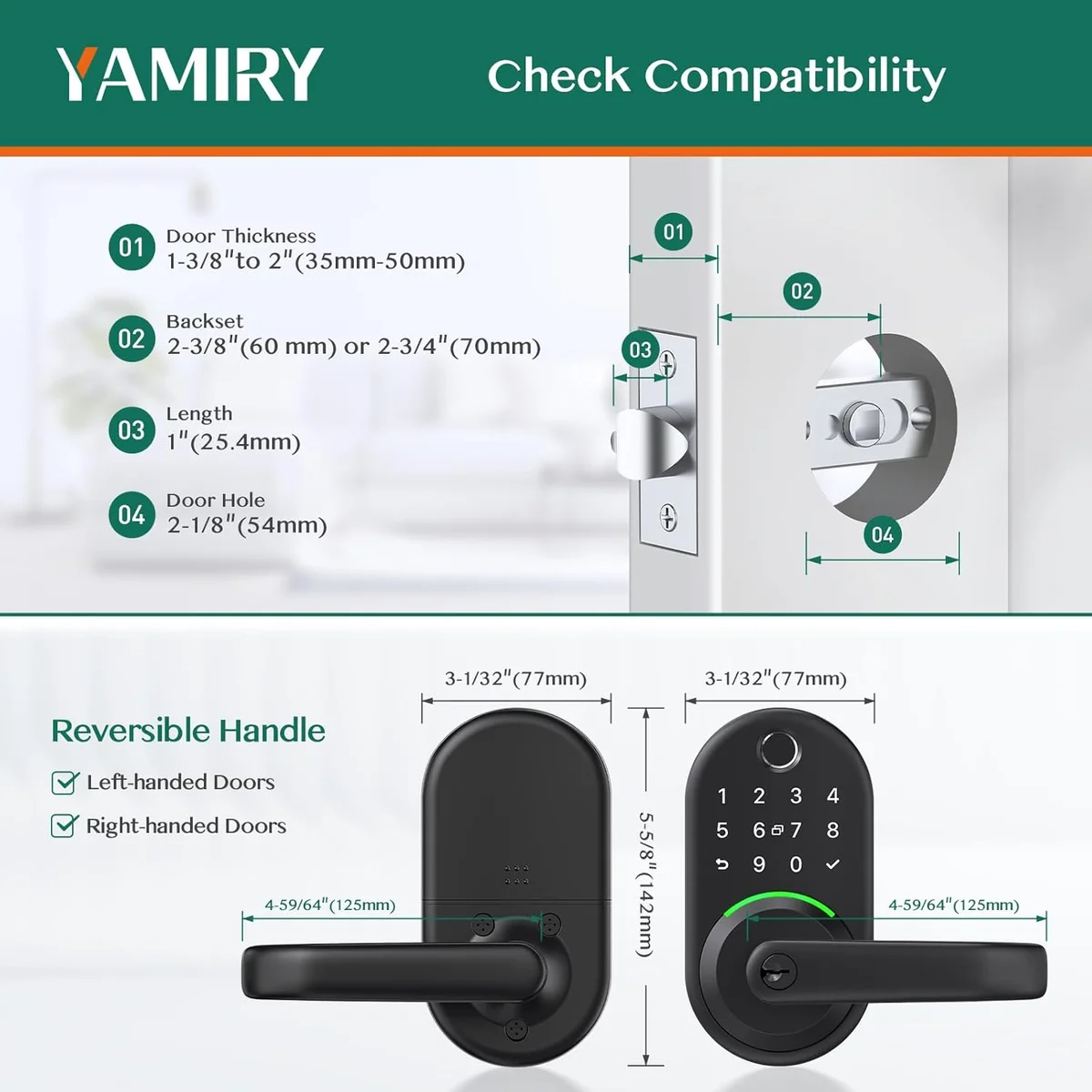 Yamiry Smart Door Handle Lock with Keypad YR01 - Keyless Entry, App Control, Bluetooth - Matte Black - New image 5