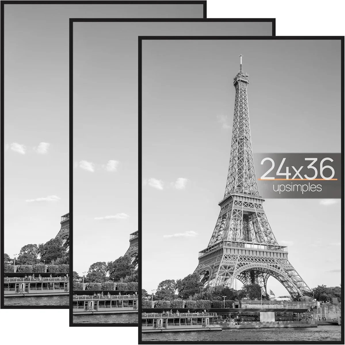 upsimples 24x36 Poster Frame Black 3 Pack Model FUP0301069 Slide-In Strips, Lightweight, Scratch-Proof - New