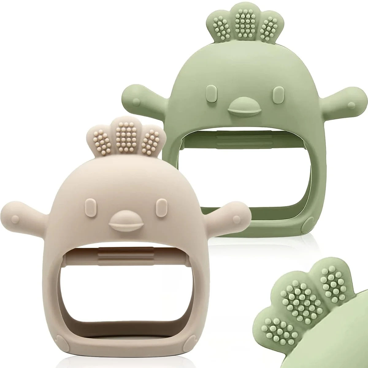 ChooKaChoo Silicone Teething Mitten 2 Pack BPA Free Green & Caramel New