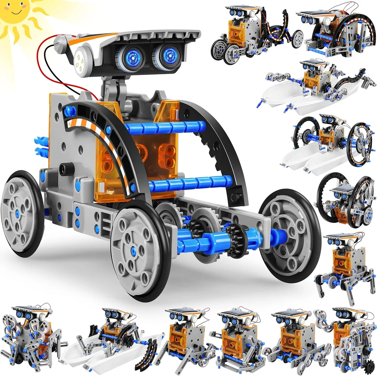 Bottleboom STEM Educational Solar Power Robot Kit 13-in-1 Blue Gray New