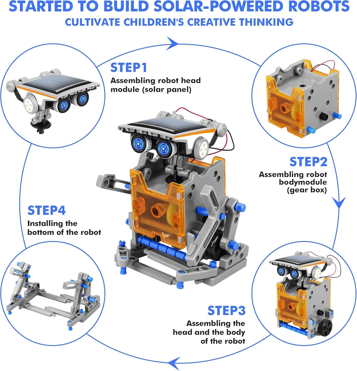 Bottleboom STEM Educational Solar Power Robot Kit 13-in-1 Blue Gray New image 2