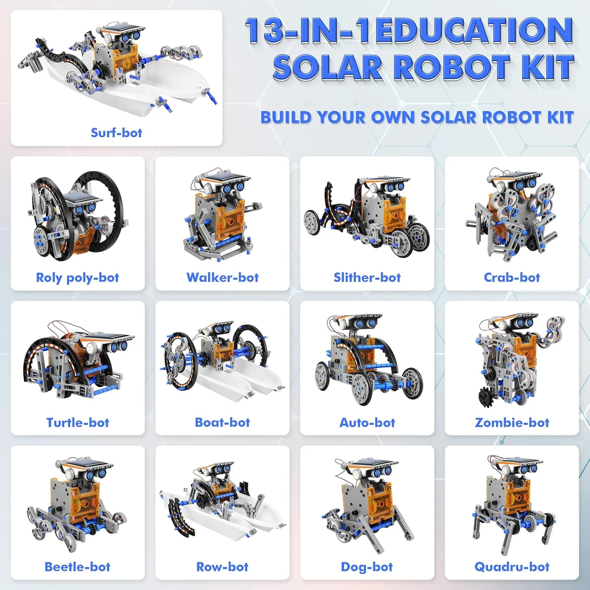 Bottleboom STEM Educational Solar Power Robot Kit 13-in-1 Blue Gray New image 3