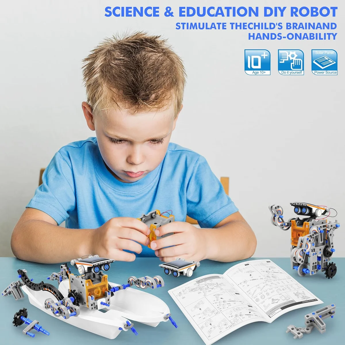 Bottleboom STEM Educational Solar Power Robot Kit 13-in-1 Blue Gray New image 4