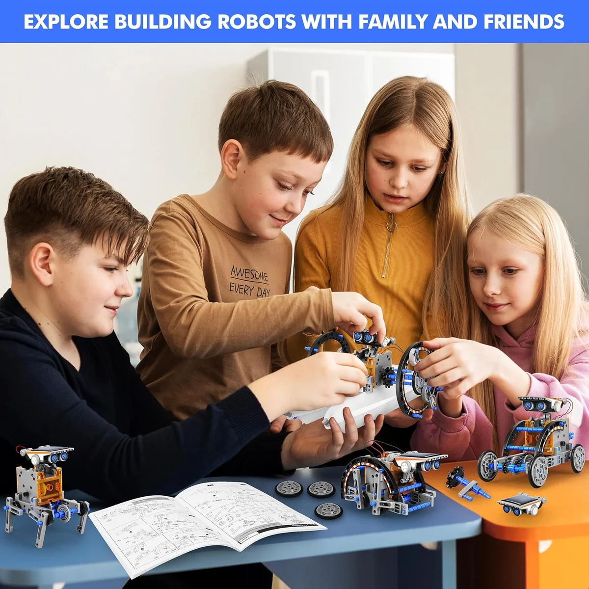 Bottleboom STEM Educational Solar Power Robot Kit 13-in-1 Blue Gray New image 6