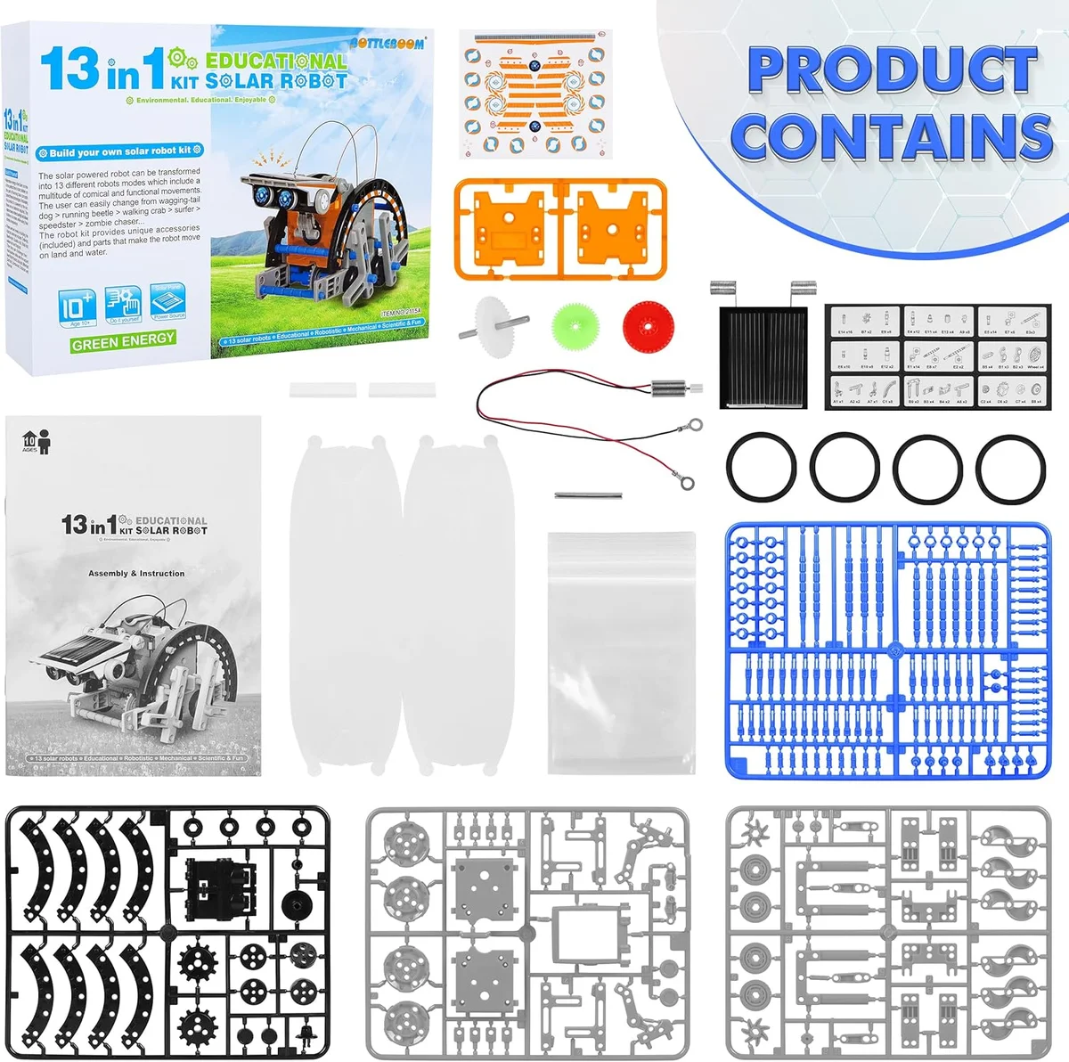 Bottleboom STEM Educational Solar Power Robot Kit 13-in-1 Blue Gray New image 7