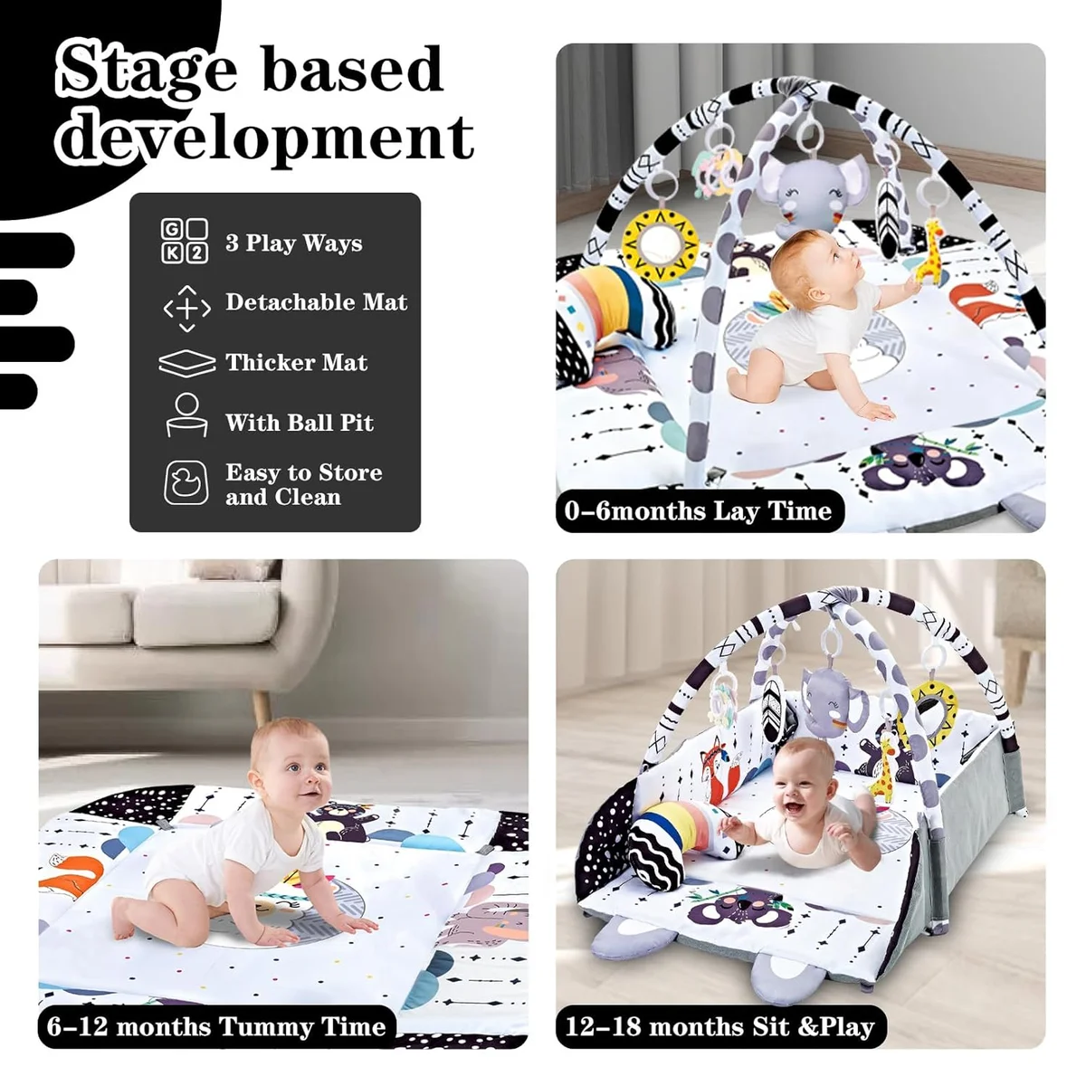 Baby Gym Play Mat, 8-in-1 Tummy Time Mat & Activity Gym, Washable Ball Pit, Infant Play Mat with Detachable Toys for Sensory Exploration and Motor Skill Development image 4