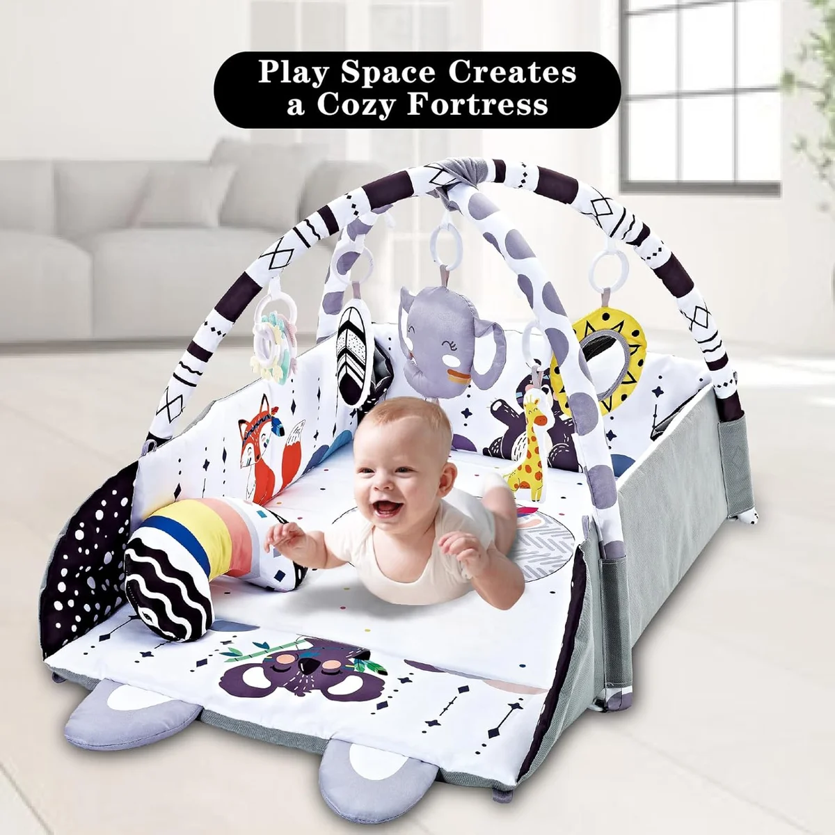 Baby Gym Play Mat, 8-in-1 Tummy Time Mat & Activity Gym, Washable Ball Pit, Infant Play Mat with Detachable Toys for Sensory Exploration and Motor Skill Development image 6