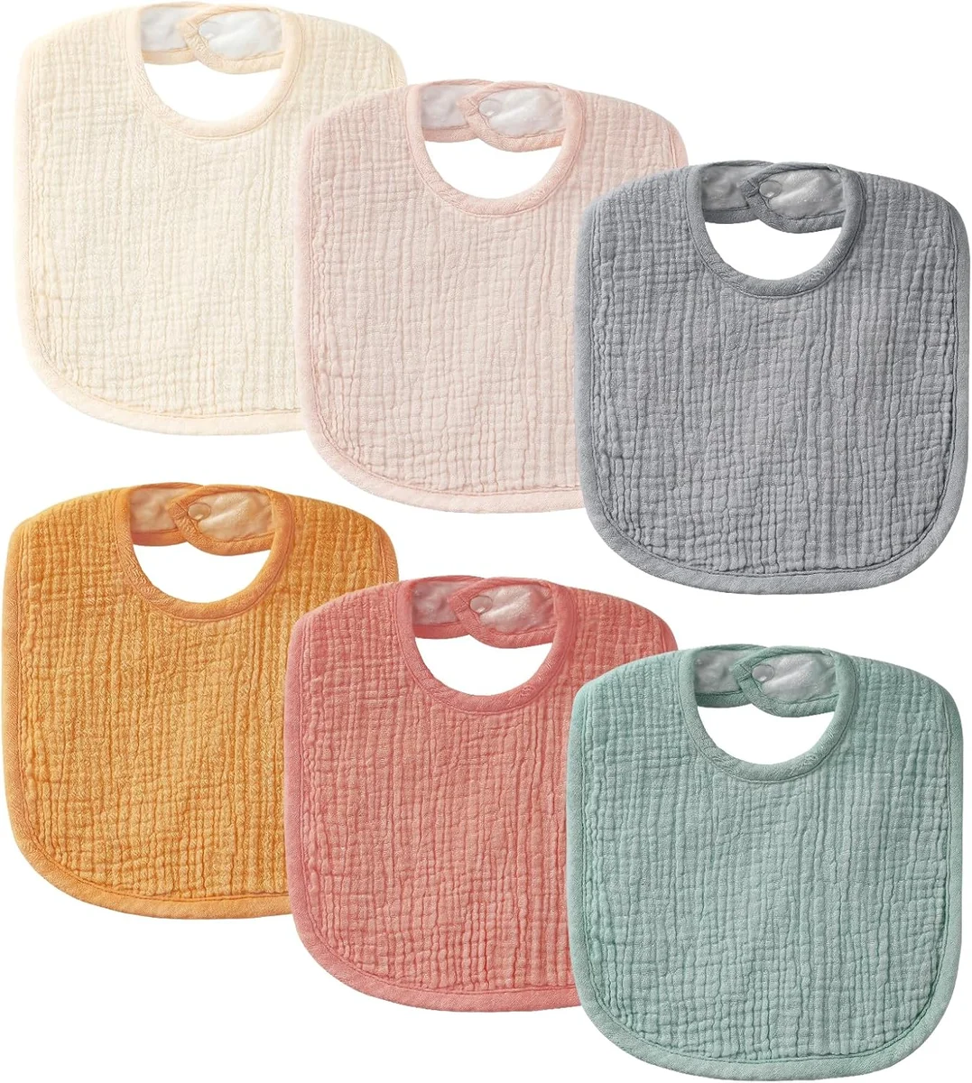 POIKSHARK Muslin Baby Bibs 6-Pack Cotton Unisex Neutral - New