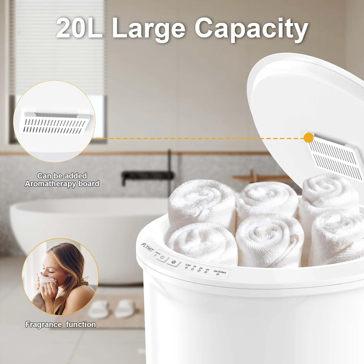 FLYHIT Large Towel Warmer TW-ST1912 19" Freestanding Matte Plastic Wood Handle White New image 4