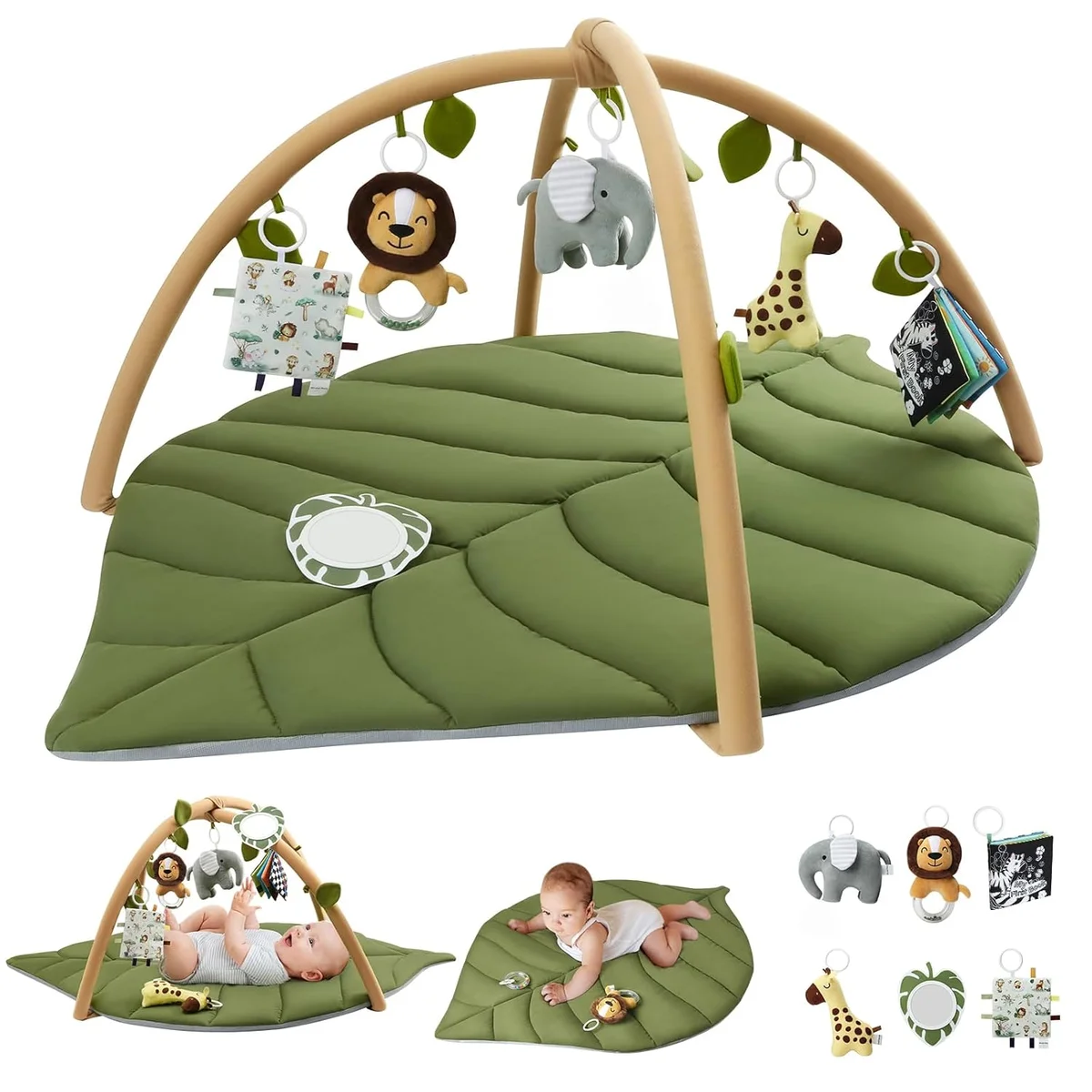 Blissful Diary Baby Play Gym & Activity Mat, Oversize Leaf Shaped Baby Play Mat w 6 Detachable Toys, Tummy Time Mat Promote Motor Skills & Sensory Development Mat, Newborn Infant Baby Essentials Gift image 8