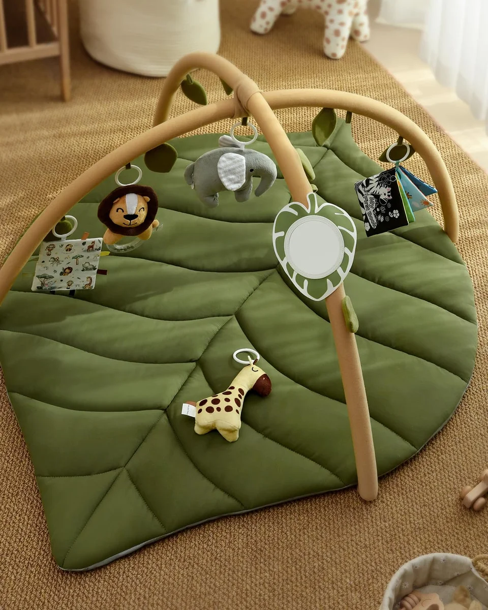 Blissful Diary Baby Play Gym & Activity Mat, Oversize Leaf Shaped Baby Play Mat w 6 Detachable Toys, Tummy Time Mat Promote Motor Skills & Sensory Development Mat, Newborn Infant Baby Essentials Gift image 12
