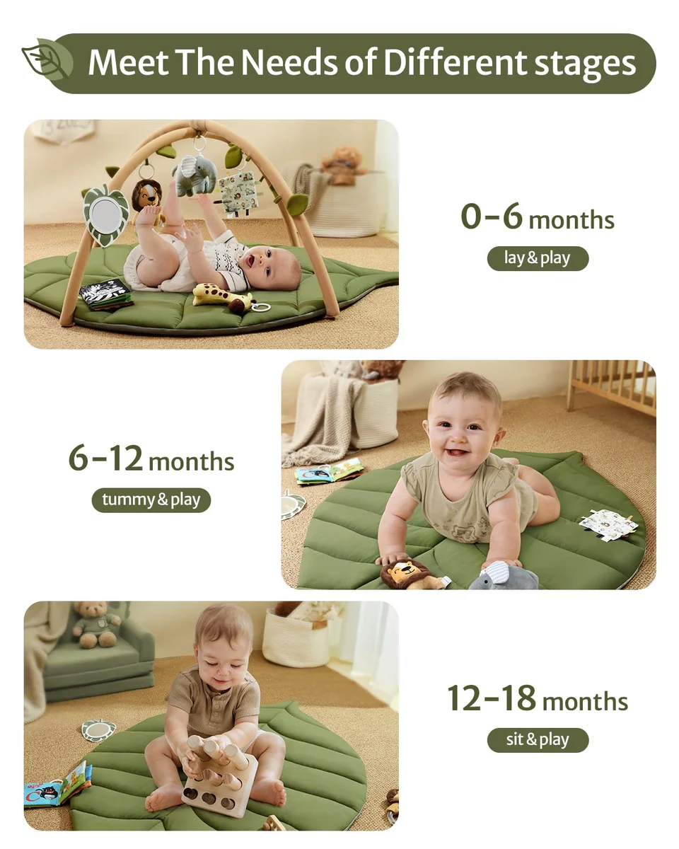 Blissful Diary Baby Play Gym & Activity Mat, Oversize Leaf Shaped Baby Play Mat w 6 Detachable Toys, Tummy Time Mat Promote Motor Skills & Sensory Development Mat, Newborn Infant Baby Essentials Gift image 13