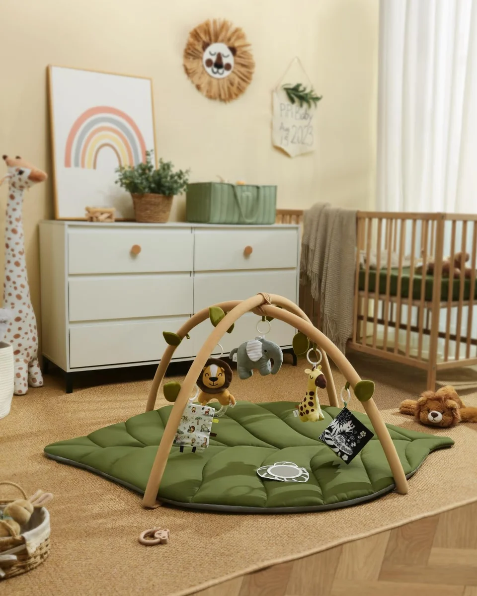 Blissful Diary Baby Play Gym & Activity Mat, Oversize Leaf Shaped Baby Play Mat w 6 Detachable Toys, Tummy Time Mat Promote Motor Skills & Sensory Development Mat, Newborn Infant Baby Essentials Gift image 14